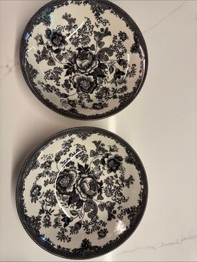 Black and White Floral Ceramic Serving Bowls - Set of 2